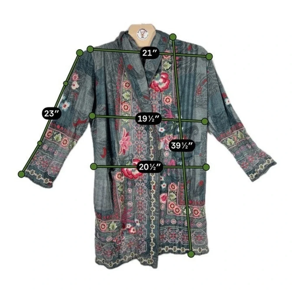 Johnny Was Biya Paco Duster XL Gray Floral Embroidered Hooded Cardigan - Picture 7 of 8